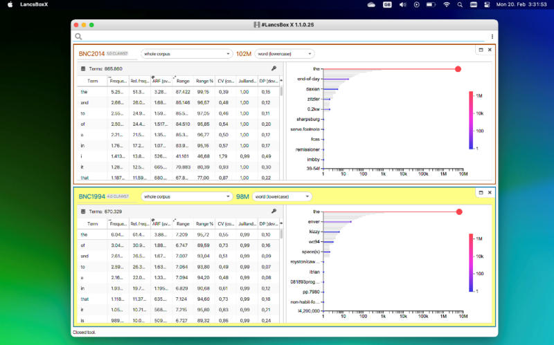 Screenshot of lancsbox on a mac