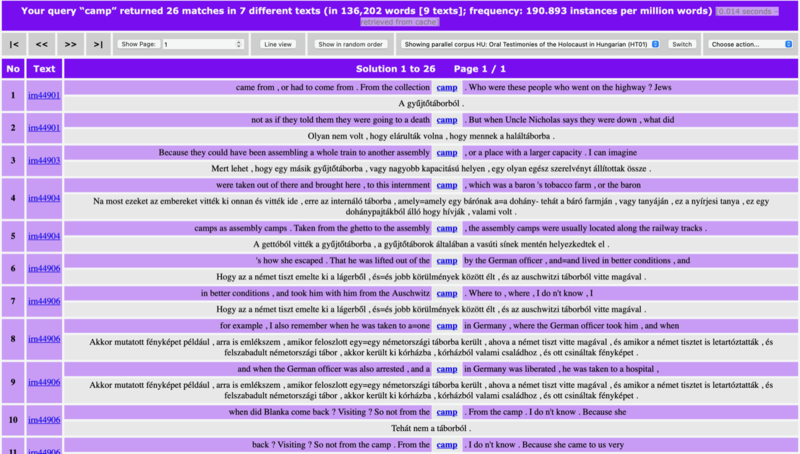 Screenshot of a parallel concordance