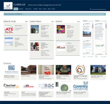 Screenshot of the home page of the CLARIN-UK website