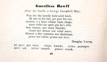 Short poem in Scots entitled "Guestless Howff"by Douglas Young
