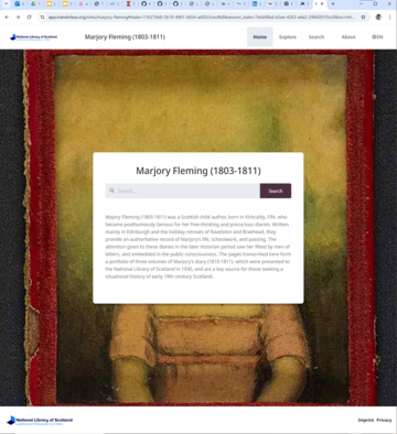 Screenshot of a Transkribus site about Marjory Fleming.