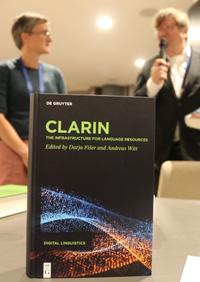 Image of the CLARIN book cover at the launch event