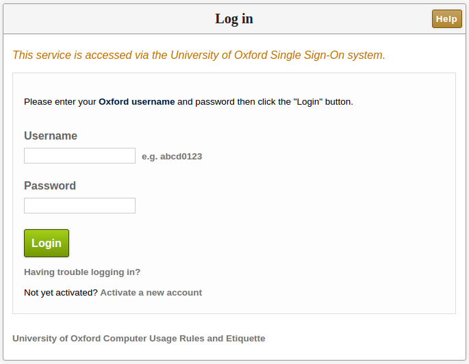 Log into Oxford single sign on