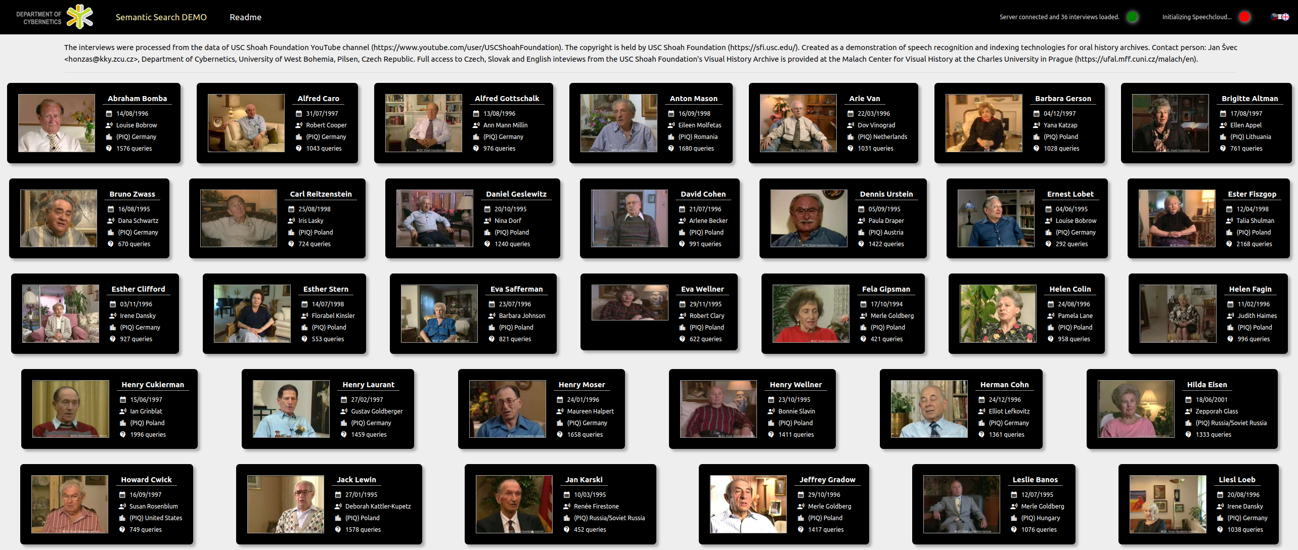 Screenshot of Malach Visual History web page 