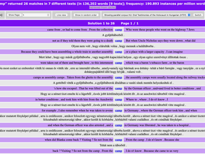 Screenshot of a parallel concordance