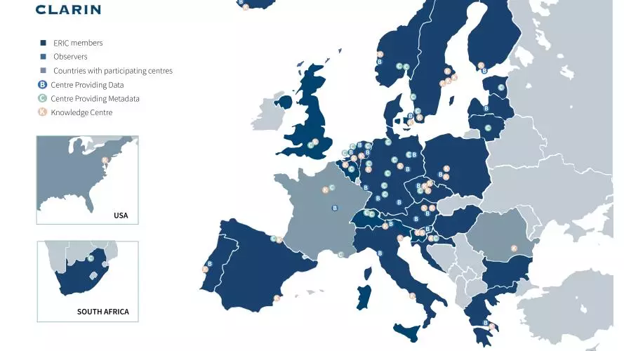 Map of Europe showing CLARIN member countries