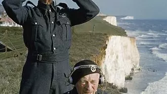 Two men of the Royal Observer Corps on a cliff top near Dover, 1943.