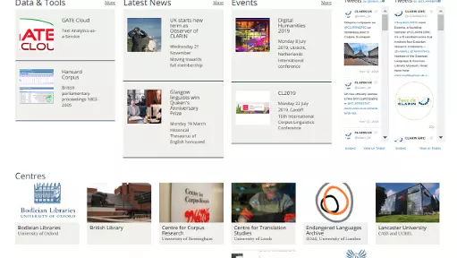 Screenshot of the home page of the CLARIN-UK website