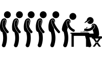 Schematic image of people queuing and signing up