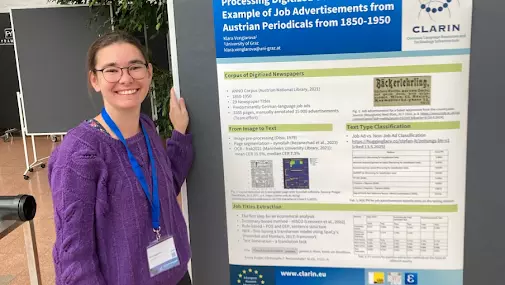 A student presenting her poster at the CLARIN annual conference in 2025