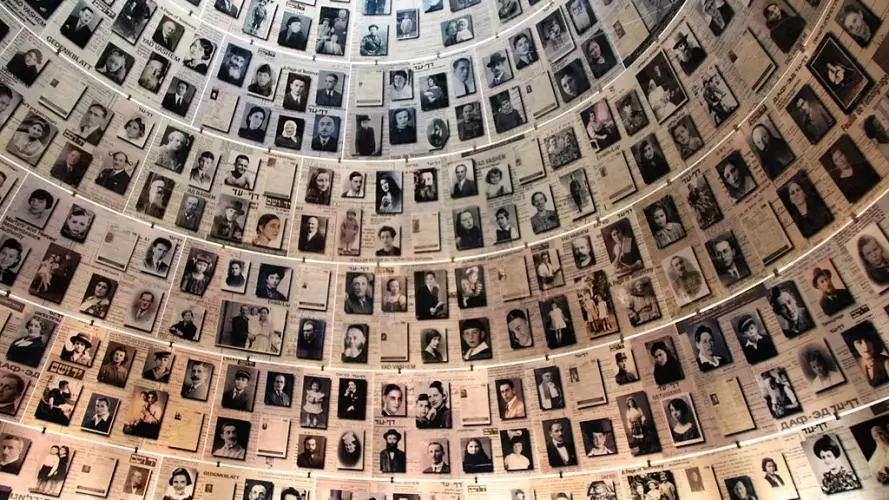 Image of photos of victims of the Holocaust at Yad Vashem Holocaust Memorial