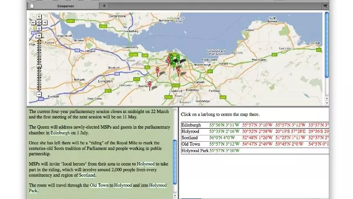 Screenshot image of the Edinburgh Geoparser in action