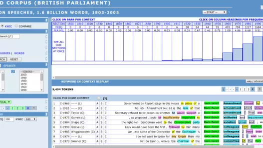 Screenshot from the Hansard Corpus