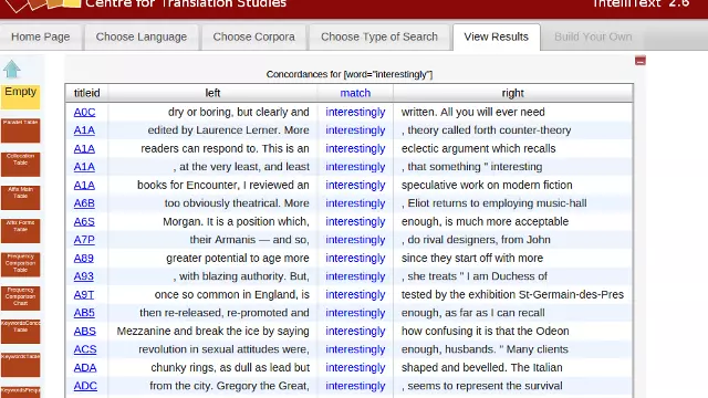 Screenshort of the Intellitext corpus interface