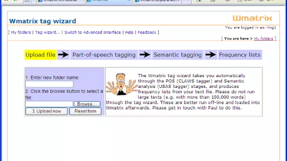 Screenshot of the Wmatrix tag wizard