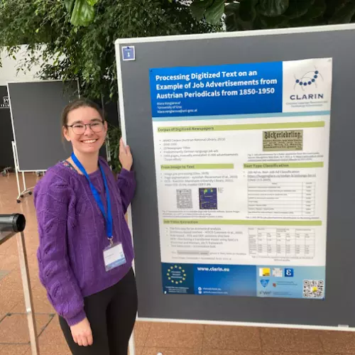 A student presenting her poster at the CLARIN annual conference in 2025