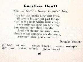 Short poem in Scots entitled "Guestless Howff"by Douglas Young