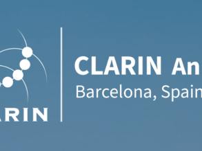 Banner image with CLARIN logo and text CLARIN Annual Conference, Barcelona, SPain, 2024, with image of the Sagrada Familia Cathedral in the background.